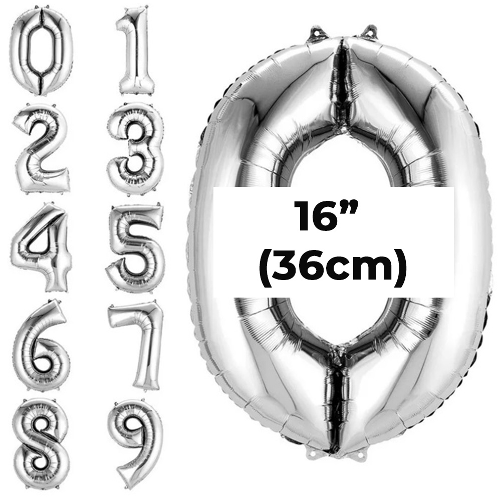 16-inc-gümüş-rakam-balon 36 cm Renkli Rakam Folyo Balon