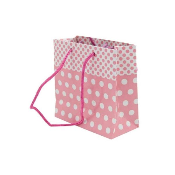 Pembe Puantiyeli Karton Çanta 11x11x5 cm