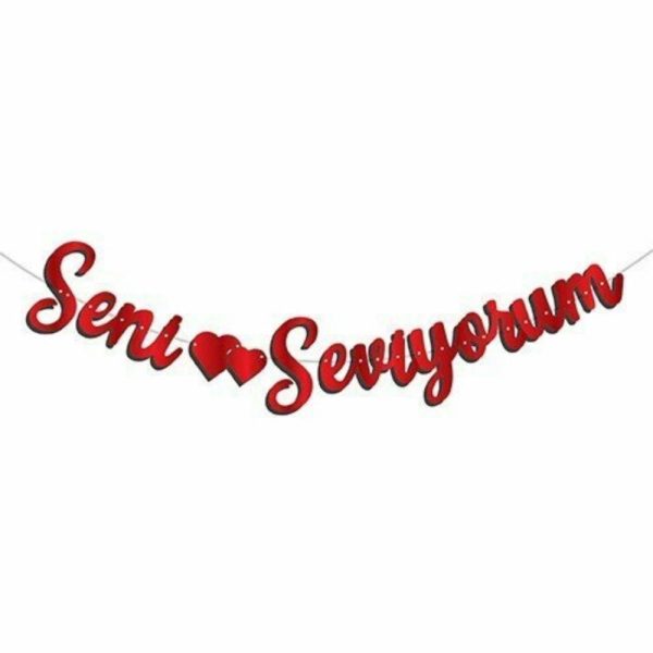 Kaligrafi Banner Seni Seviyorum Kırmızı