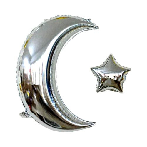MIOS1743 Ay Yıldız Gümüş Folyo Balon - Görsel 1