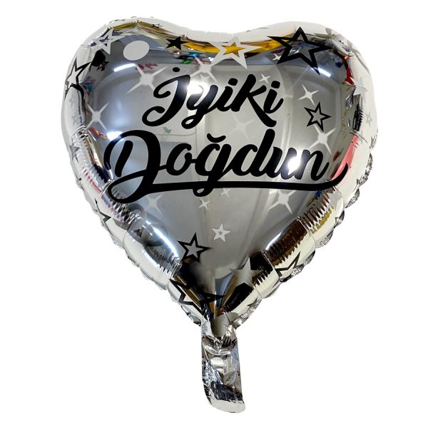 Kalp Folyo Balon 18 İnç - İyi ki Doğdun - Gümüş