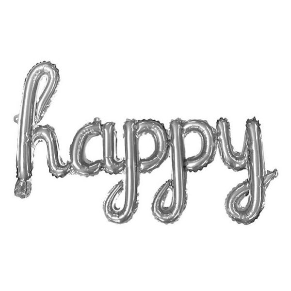 Happy Tekli El Yazılı Gümüş Renk Folyo Balon
