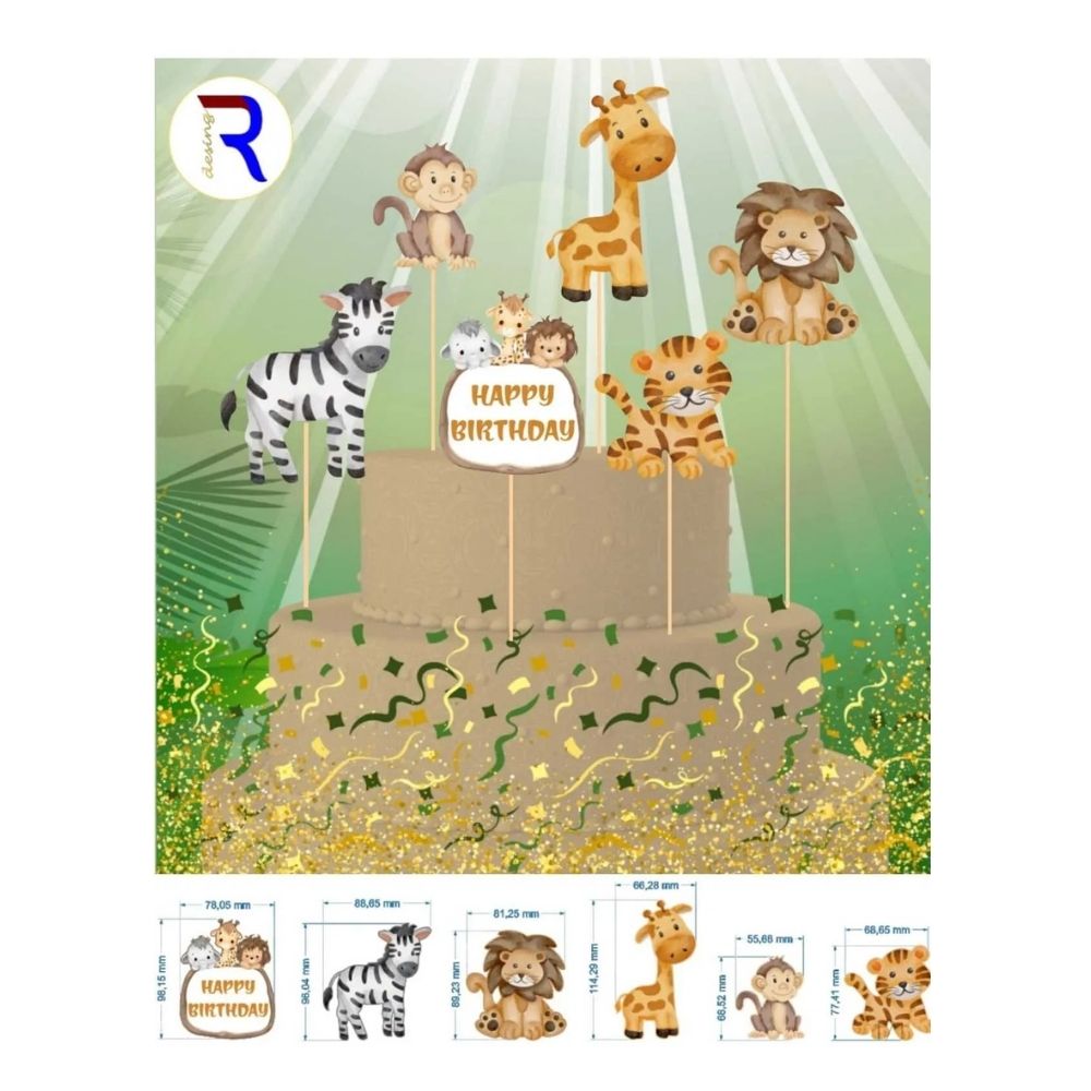 MIO009755SF Pasta Üstü Kürdanlı Figür Set 6'lı -Safari - Görsel 1