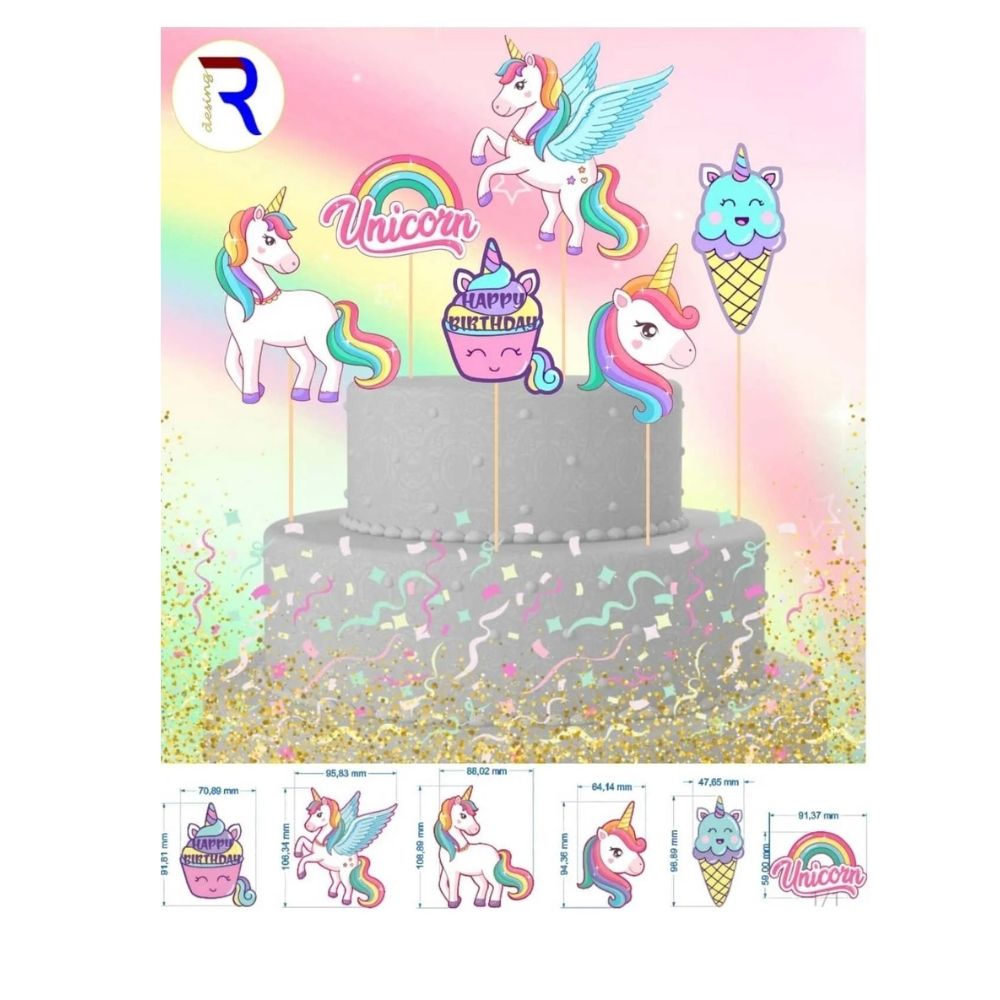 MIO009755U Pasta Üstü Kürdanlı Figür Set 6'lı -Unicorn - Görsel 1