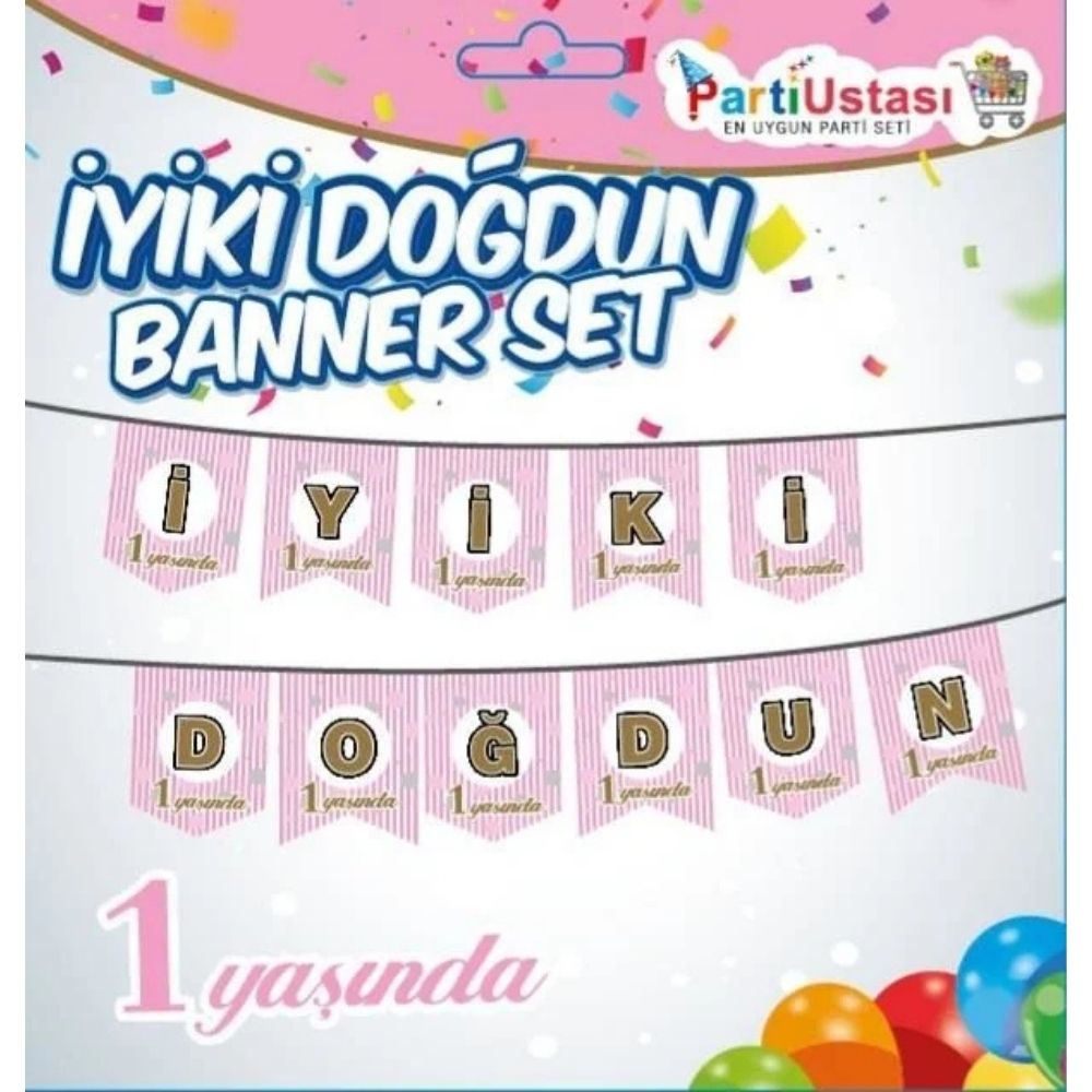 MIO01009087 İyiki Doğdun Banner 1 Yaş Pembe - Görsel 1