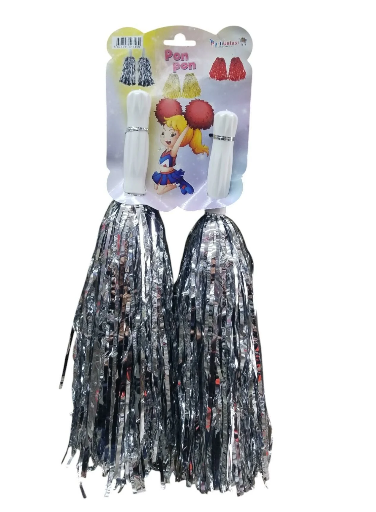 MIO01018156 Metalize Gösteri Ponponu 2'li Gümüş - Görsel 1