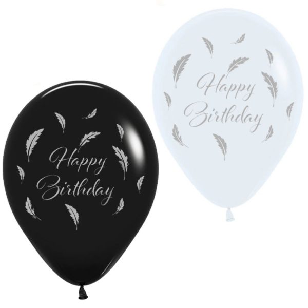 Happy Birthday Tüylü Baskılı Siyah, Beyaz Balon 10'lu (12 İnç)