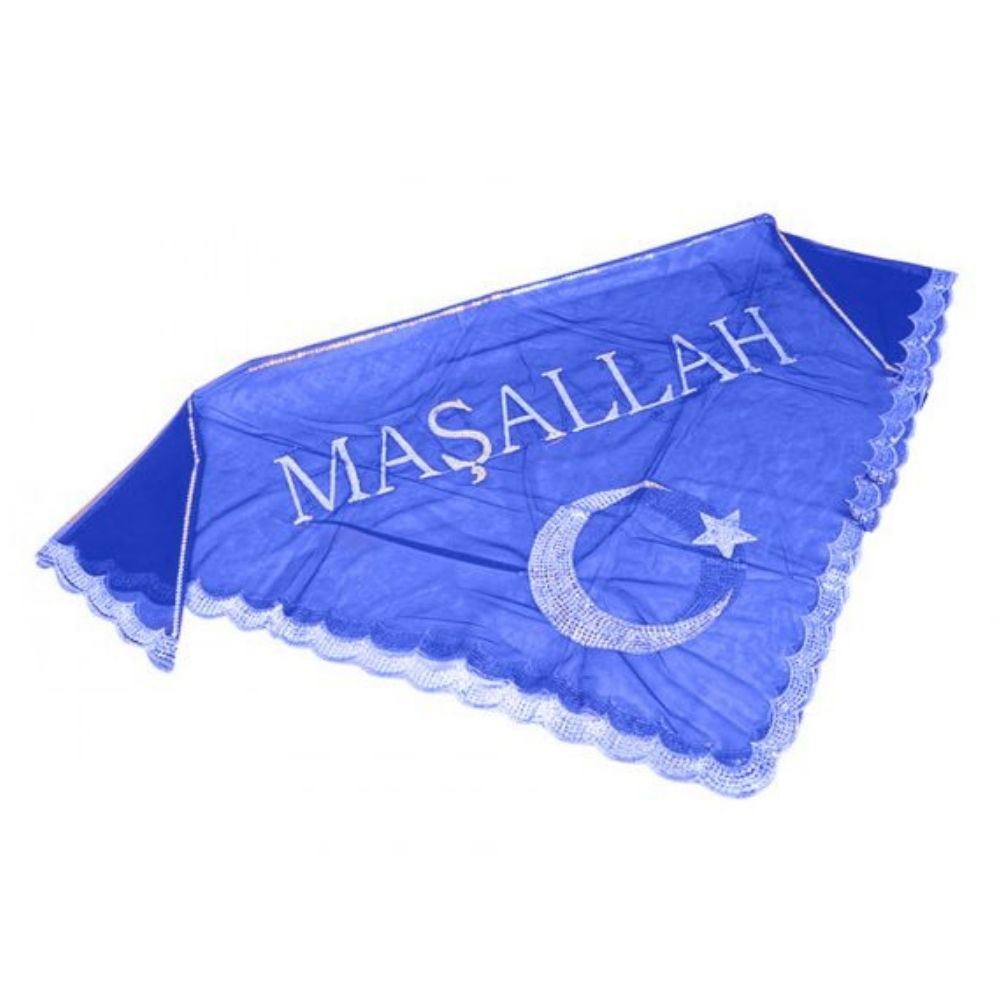 MIOORT-10321 Koyu Mavi Maşaallah Yazılı Kına Örtüsü Duvak - Görsel 1