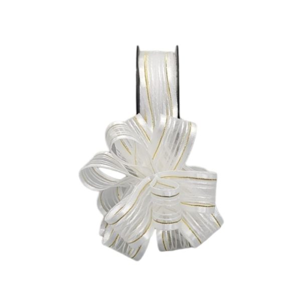 Çekme Kurdele 2.5 cm – Kenarı Altın Simli - Beyaz
