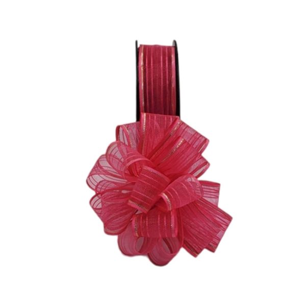 Fuşya Kenarı Altın Simli Çekme Kurdele 2.5 cm