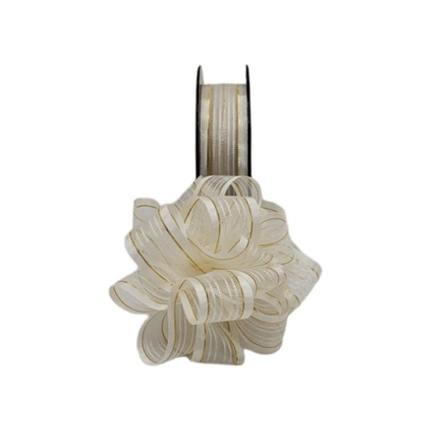 Krem Kenarı Altın Simli Çekme Kurdele 2.5 cm