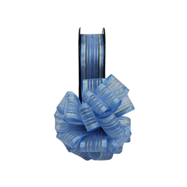 Mavi Kenarı Altın Simli Çekme Kurdele 2.5 cm