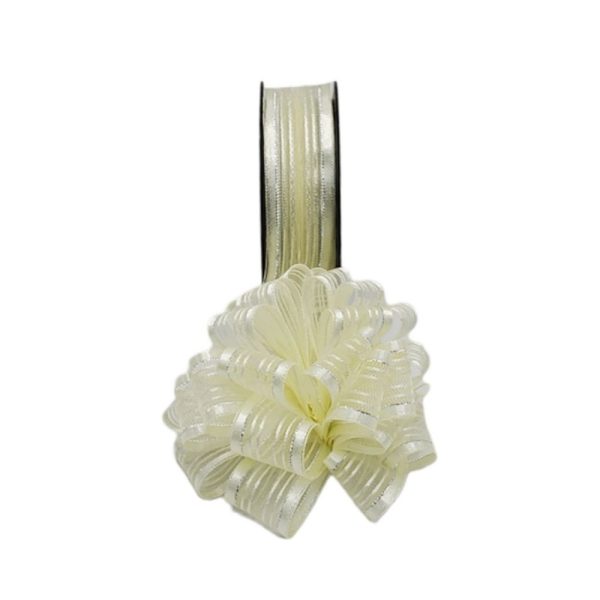 Krem Kenarı Gümüş Simli Çekme Kurdele 2.5 cm