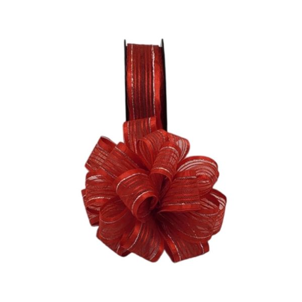 Kırmızı Kenarı Gümüş Simli Çekme Kurdele 2.5 cm