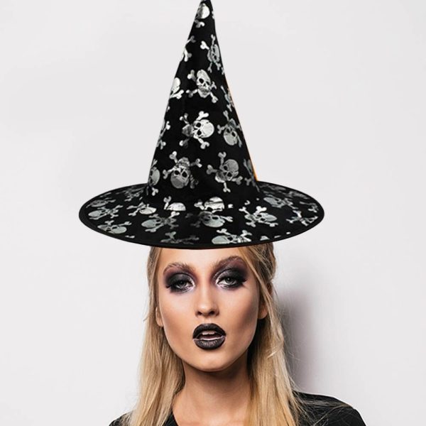 Halloween Cadı Şapkası - Kuru Kafa Gümüş